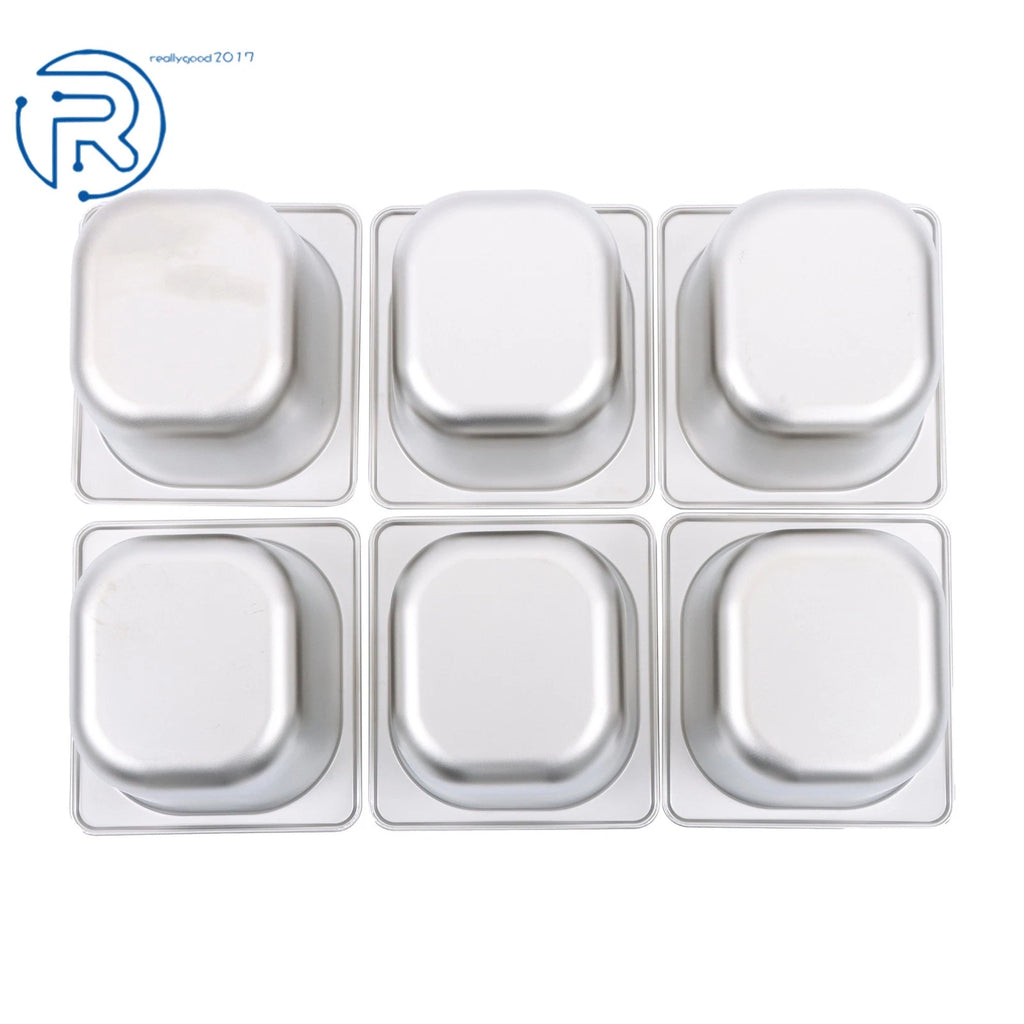 Set of 6 Stainless Steel Hotel Pans 1/6 Size 6" Deep Dishwasher Safe