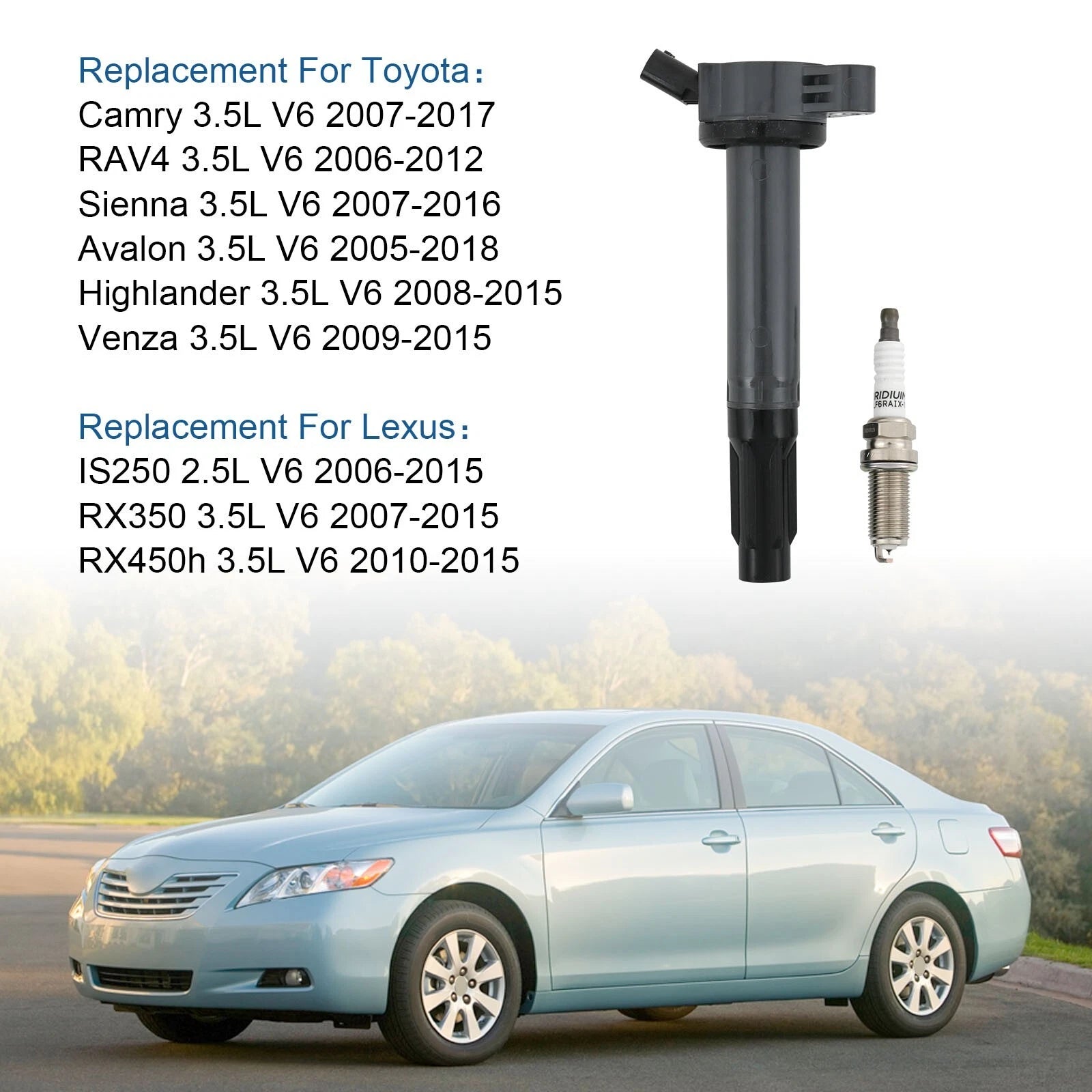 Set of 6 Ignition Coils & Spark Plugs for Toyota Avalon (2005-2018)