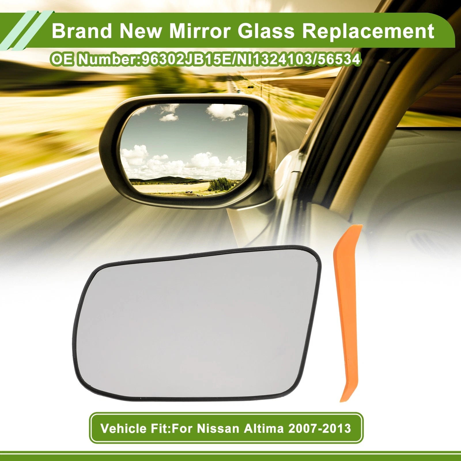 Set of 1 Left Driver Side Mirror Glass for Nissan Altima (2007–2013) No. 96302JB15E