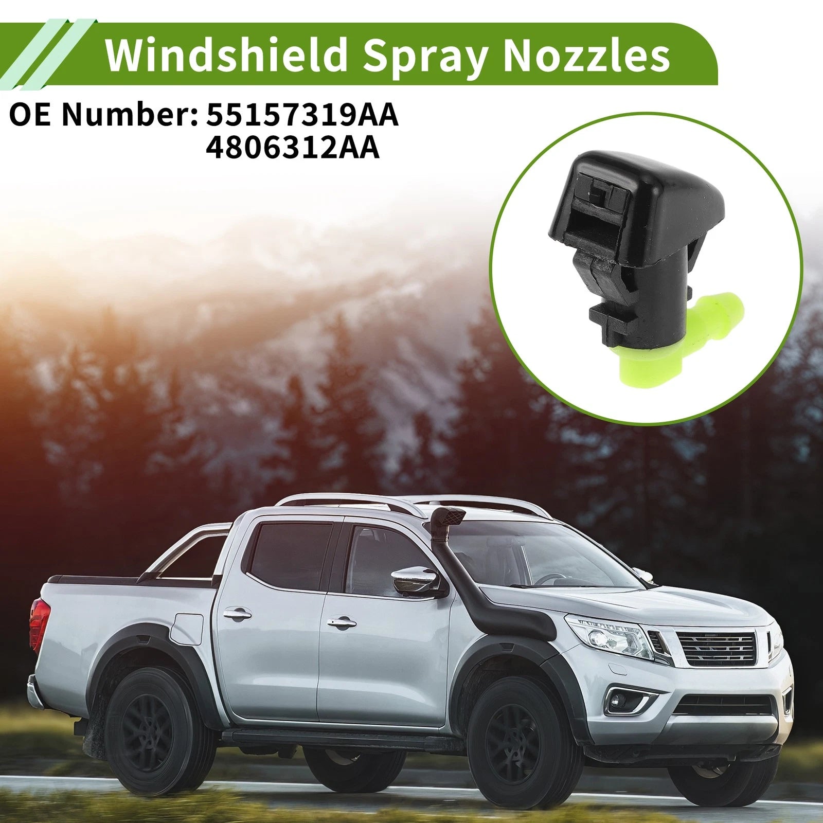 Windshield Washer Nozzle w/ Hose Connector for Dodge (No. 55157319AA)