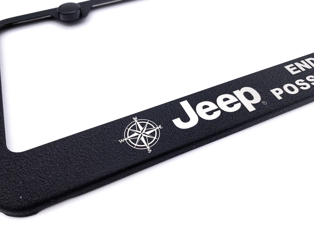 License Plate Frame Black OEM Replacement with Jeep Script Logo for Jeep Wrangler (2007–2026)