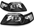 Headlight Assembly Lamps Pair for Ford Mustang (1999–2004) Black Housing Clear Lens