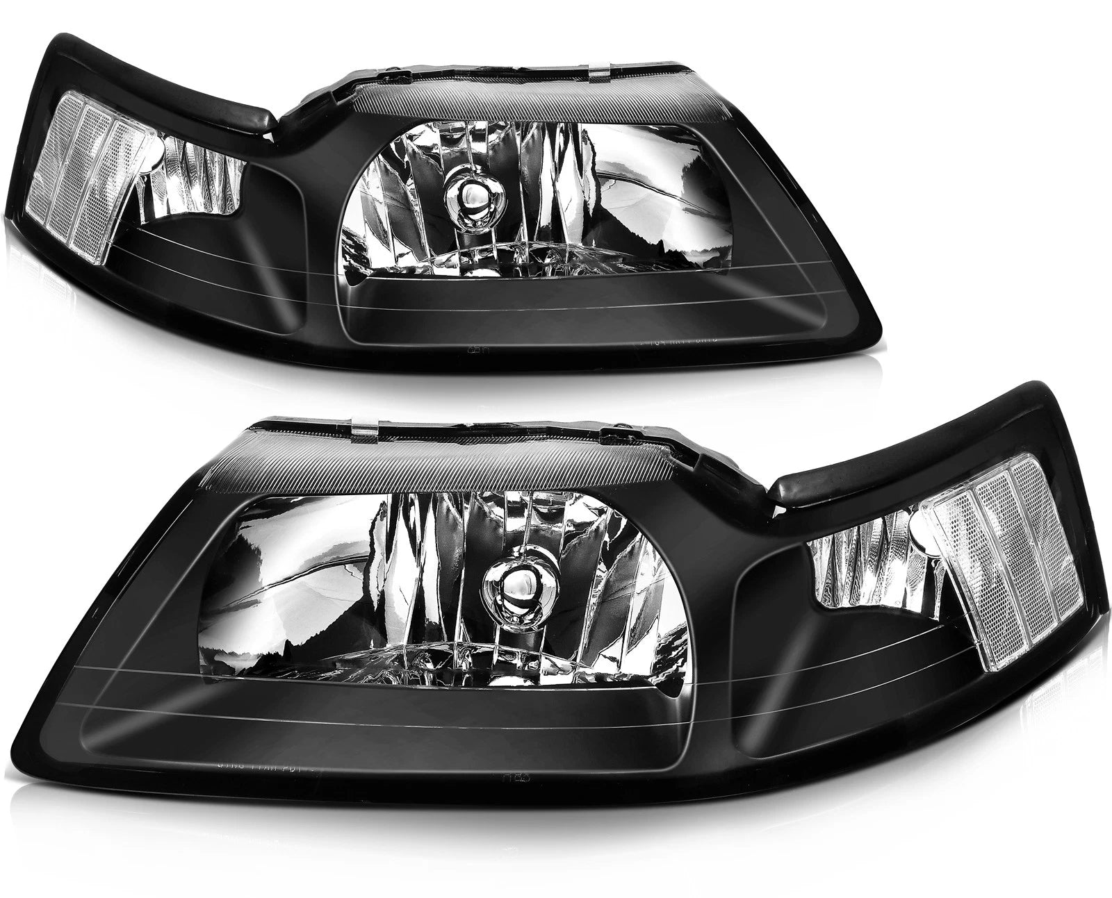 Headlight Assembly Lamps Pair for Ford Mustang (1999–2004) Black Housing Clear Lens