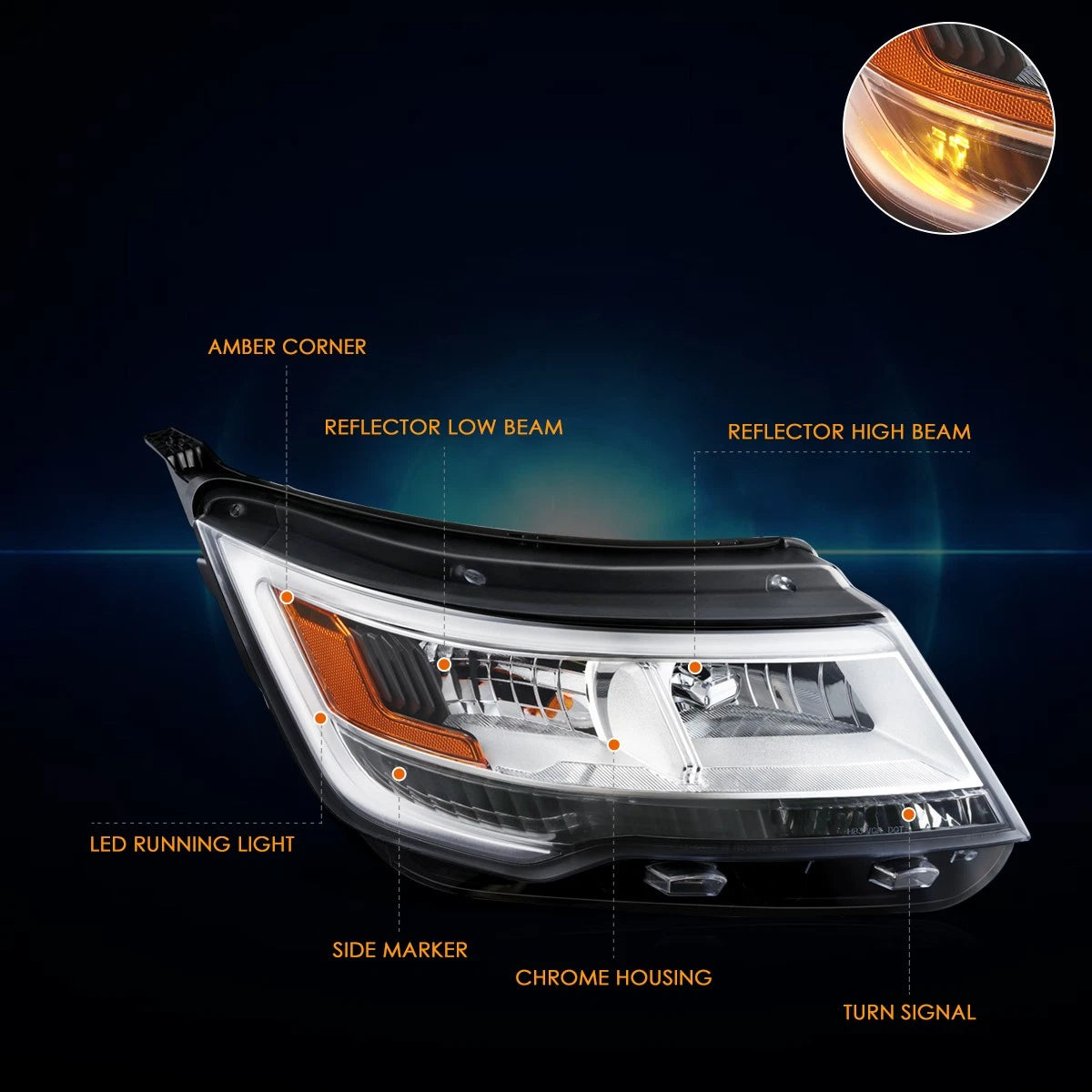 Right Side LED DRL Headlight Lamp for Ford Explorer (2016–2018)