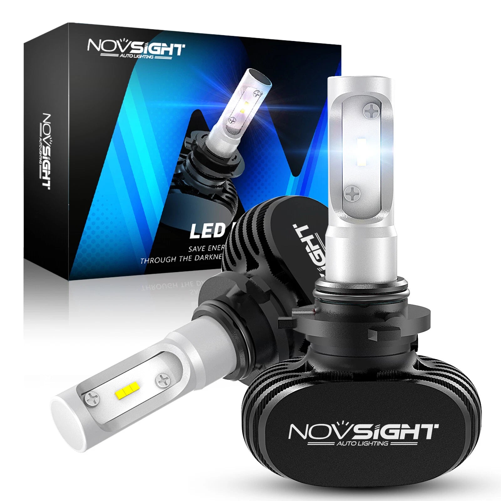2X 9006 HB4 LED Headlight Bulbs for NOVSIGHT (8000LM, 6500K, 50W)