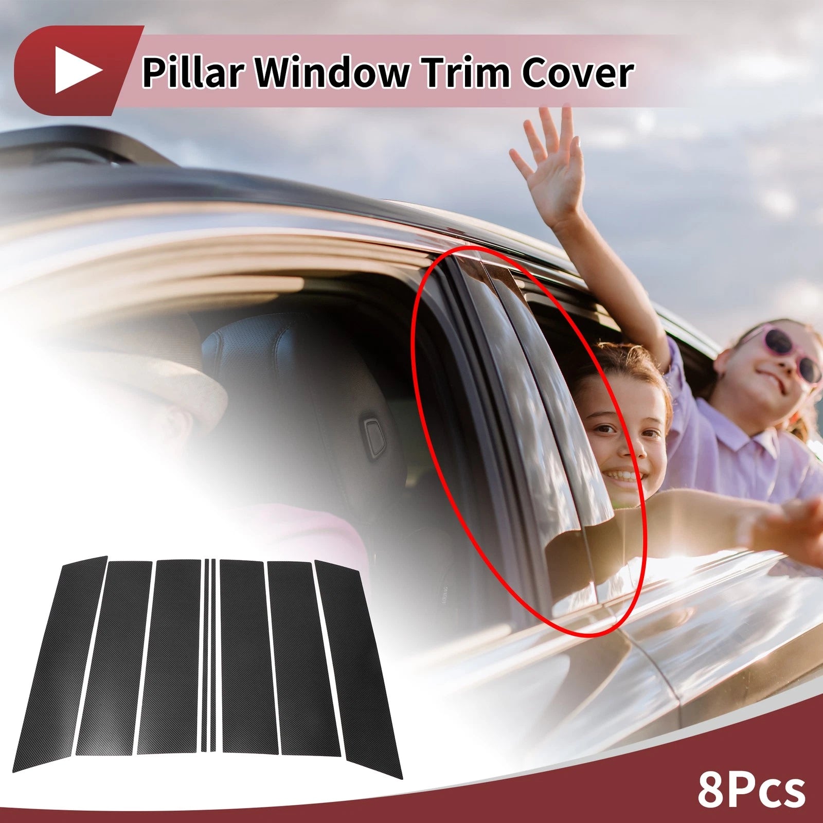 8 Pcs Door Pillar Window Trim for Ford Expedition (2018–2023) Black Carbon Fiber