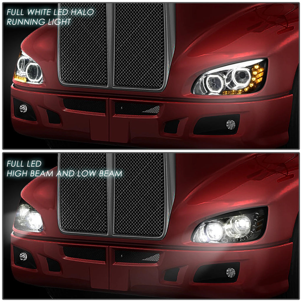 LED Halo DRL Gatling Style Projector Headlight Lamp for Kenworth T170-T700 (2008–2019)