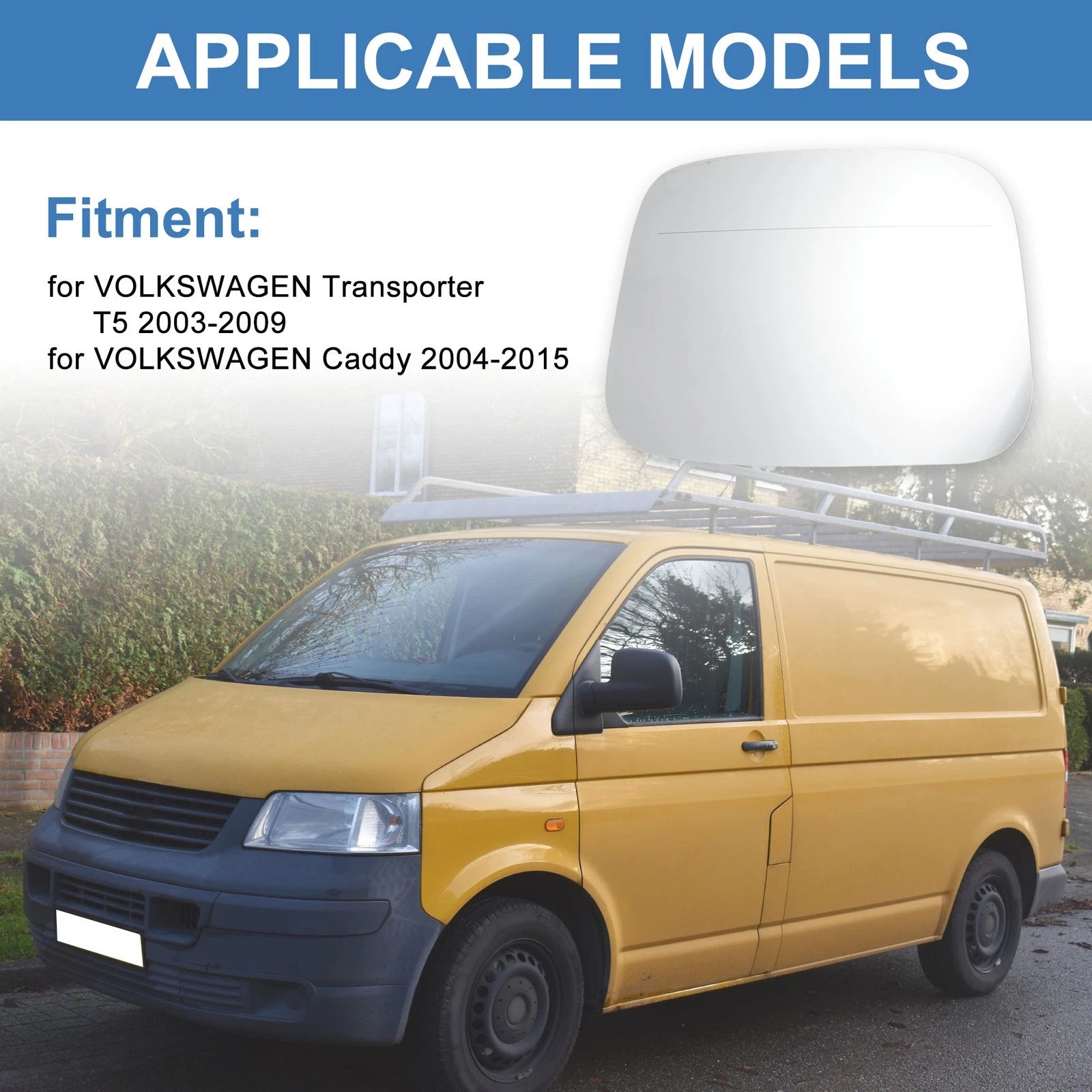 Left Side Wing Door Mirror Glass for VW Transporter T5, Caddy (2004–2015) No. 7E0853521