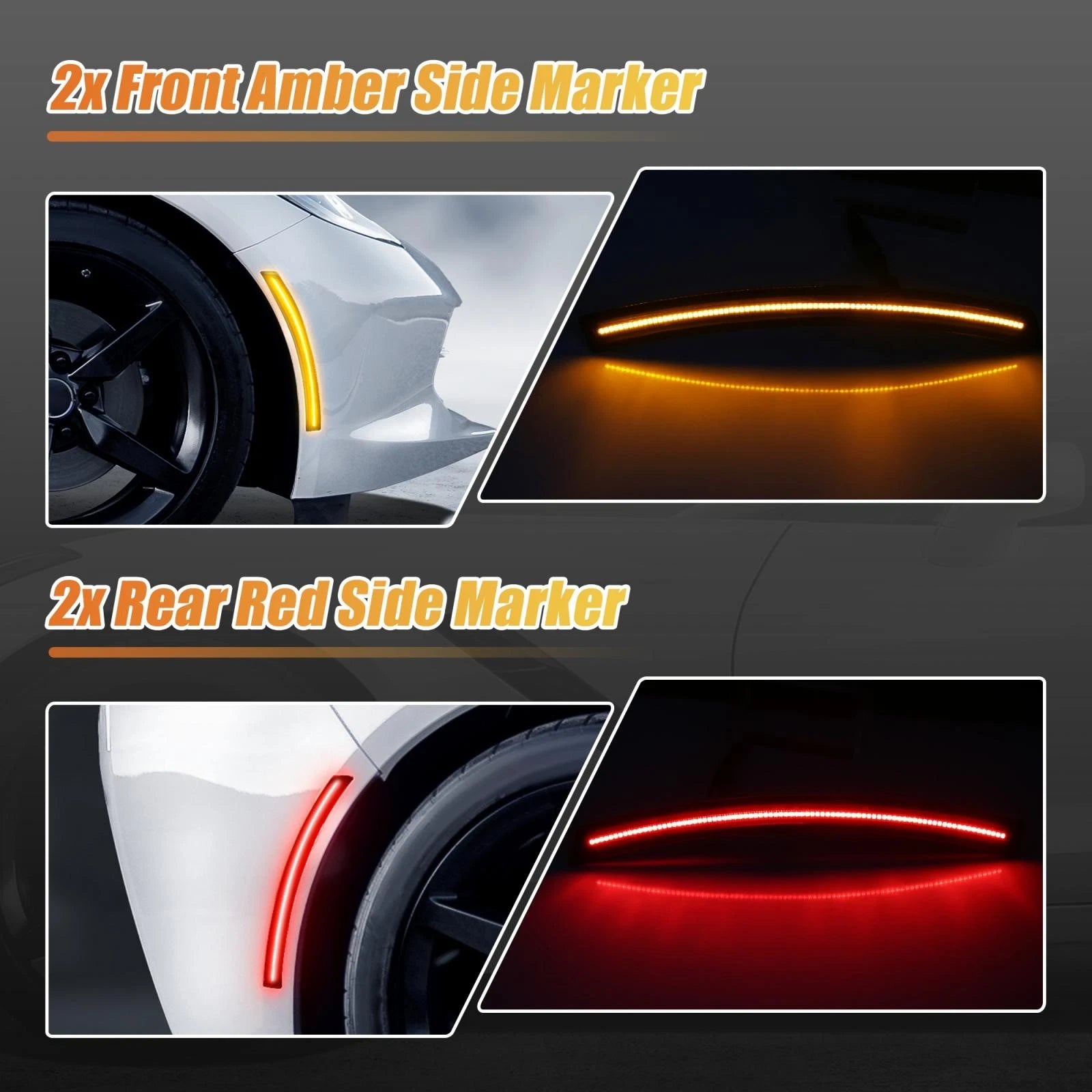 4Pcs LED Side Marker Light for Chevy Corvette C7 (2014–2019) Smoke Lens Red Amber