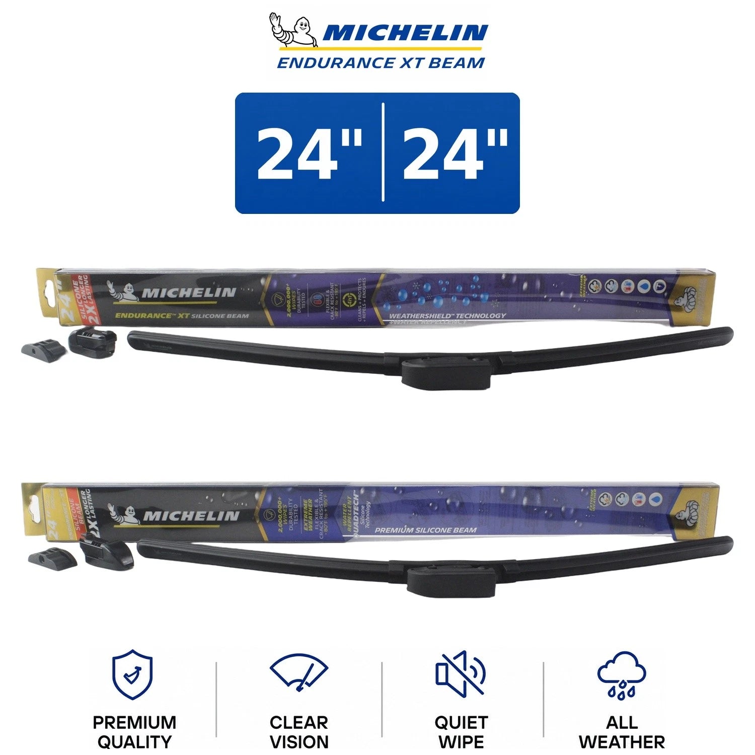 Set of 2 Michelin Endurance XT Beam Wiper Blades for Kia (2002–2005)