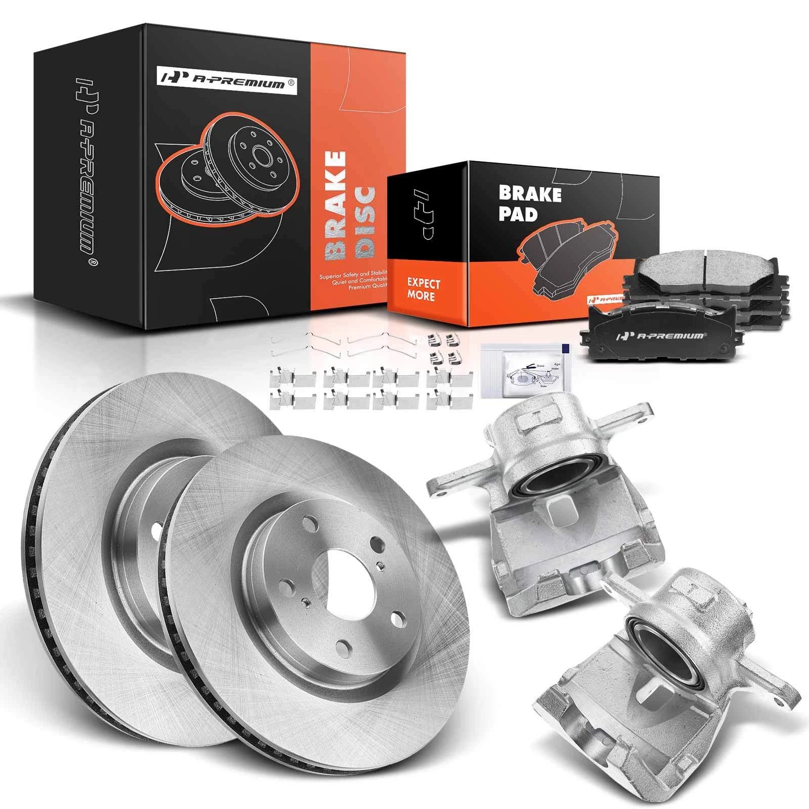 Front Brake Rotor & Pads + Calipers for Toyota Avalon Camry Lexus (2000-2024)