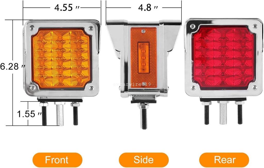 2X Amber/Red 39 LED Double Face Pedestal Stop Tail Lights for Trailer Truck