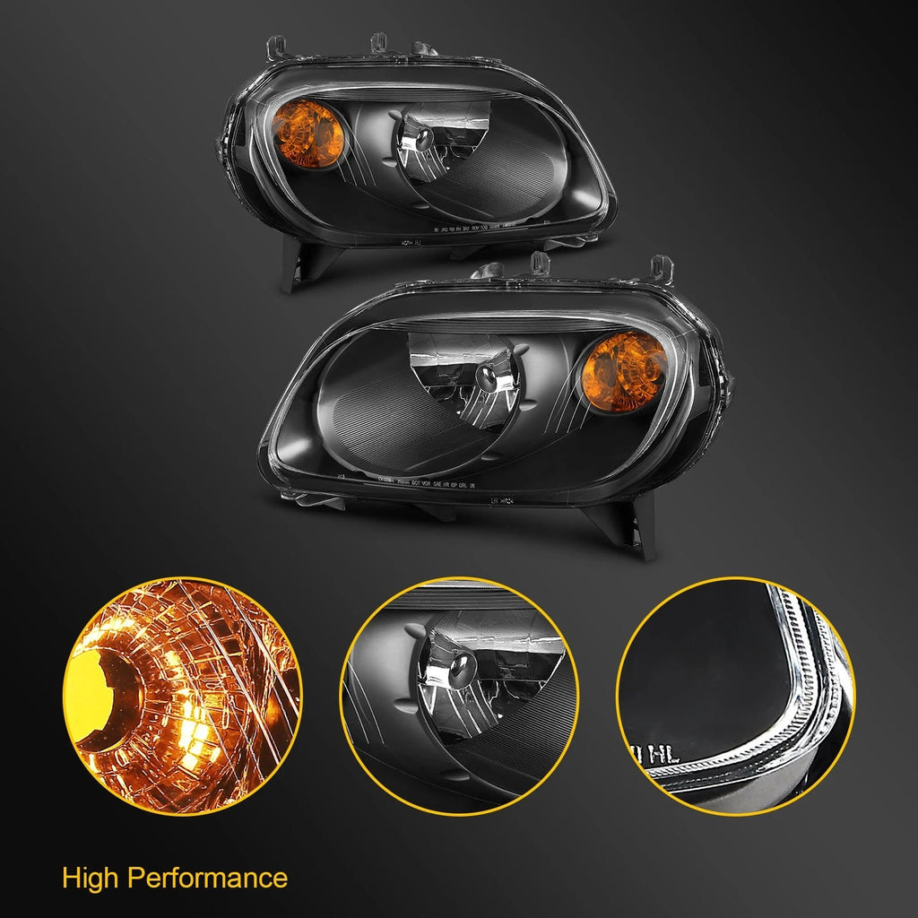 Pair Headlight Assemblies for Chevy HHR (2006–2011) Black Housing