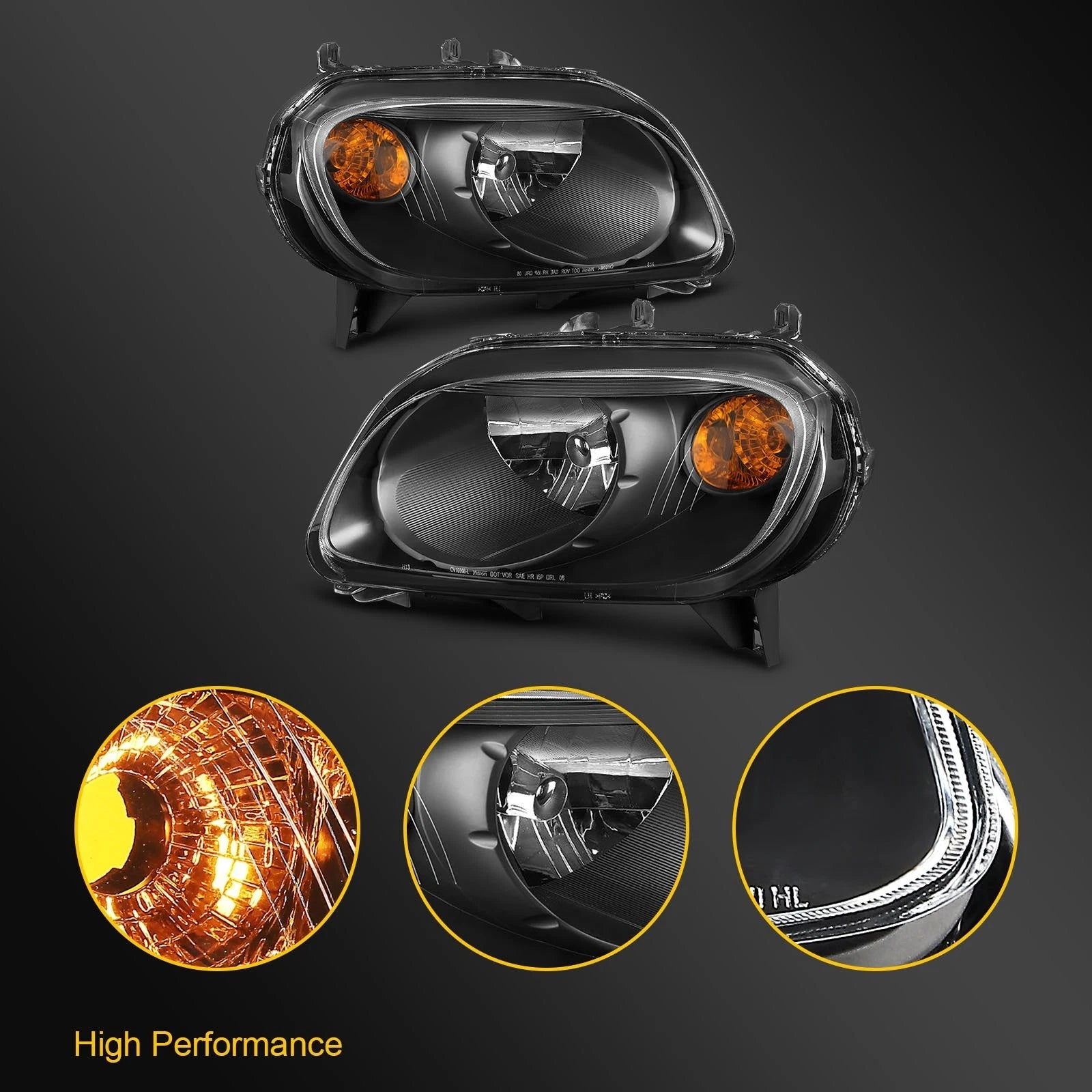 Pair Headlight Assemblies for Chevy HHR (2006–2011) Black Housing