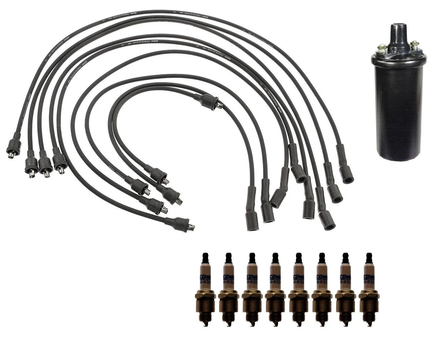 Ignition Wires & Spark Plugs Kit for Chevy Camaro Pontiac LeMans (1 Coil, 8 Plugs)