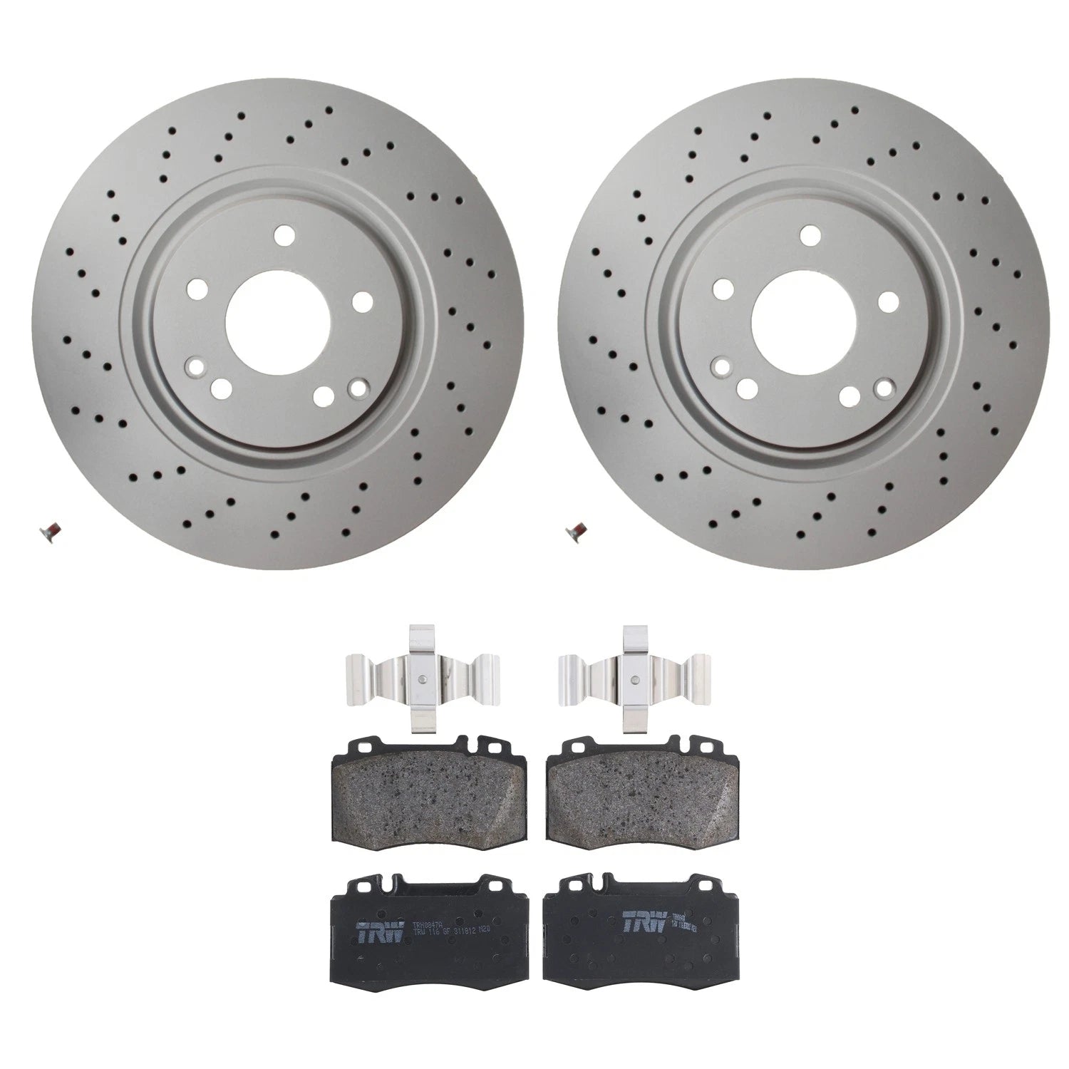 Hella Front Rotors & TRW Pro Low-Met Disc Brake Pads Kit for Mercedes C203 W203 (2000–2007)