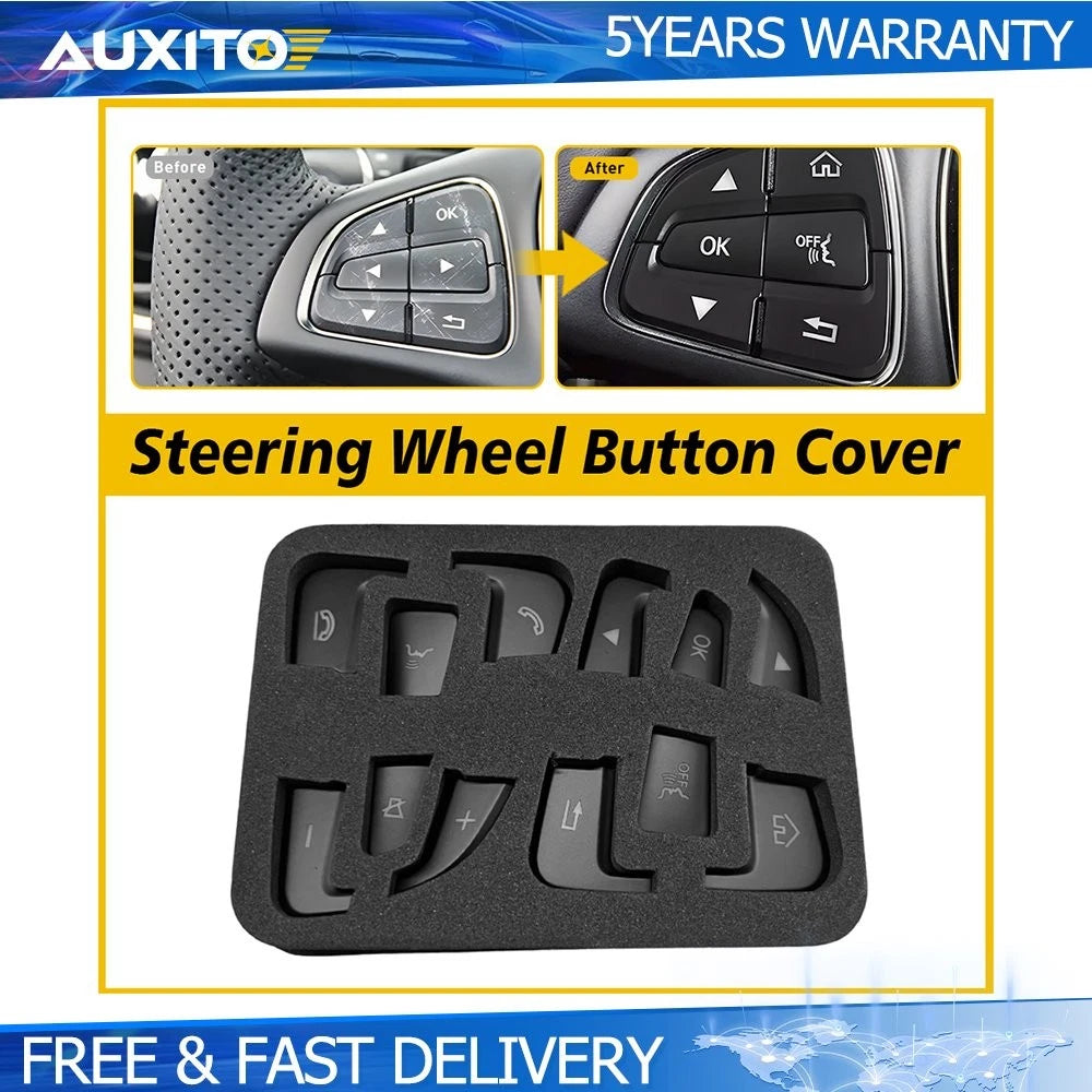 12Pcs ABS Black Steering Wheel Button Trim Covers for Mercedes Benz (2013–2023)