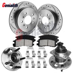 Rear Drilled Rotor & Brake Pad Set with Wheel Hub Bearing for Chevrolet Impala