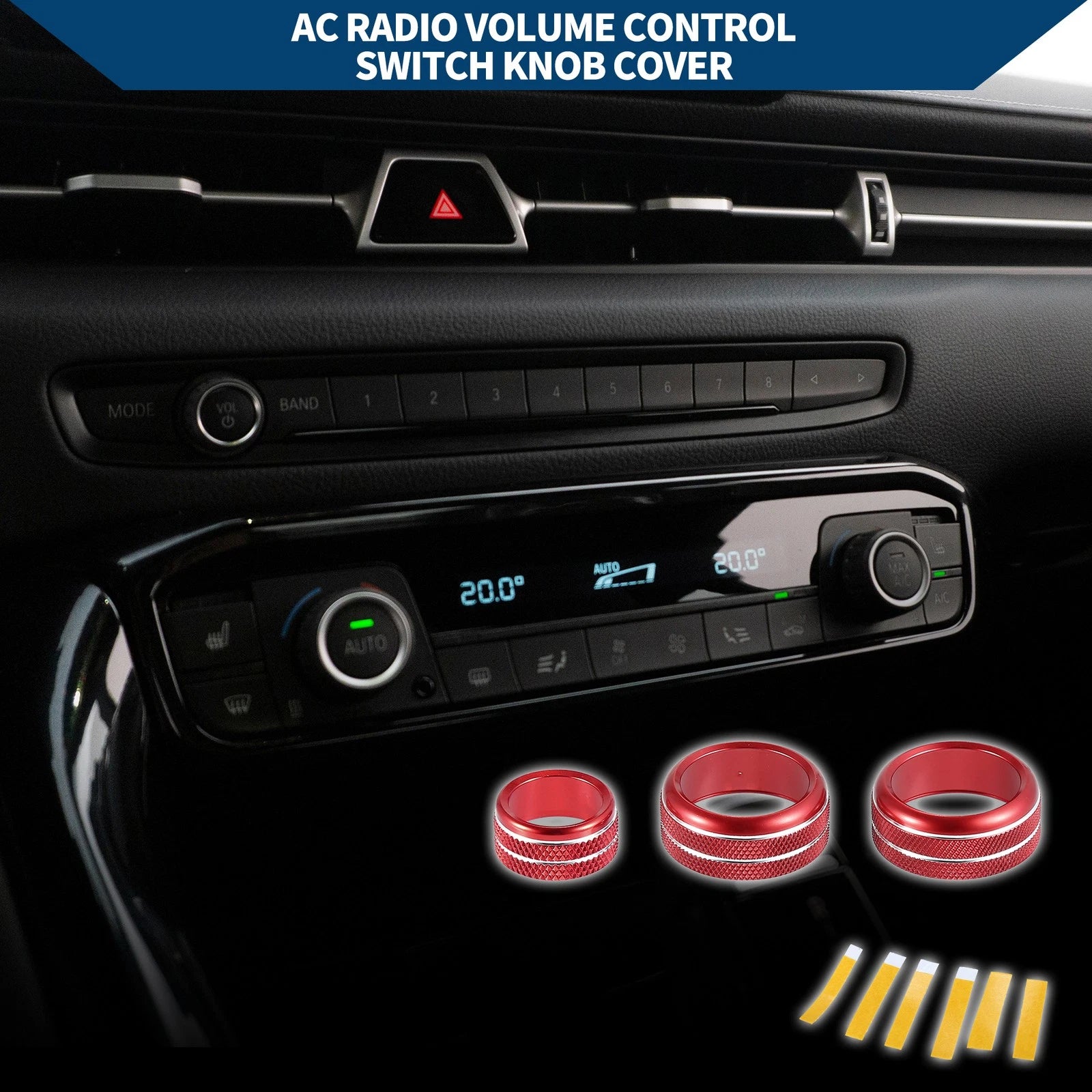 Set of 3 AC Radio Volume Switch Knob Cover Rings for Toyota Supra (2018–2022) Red