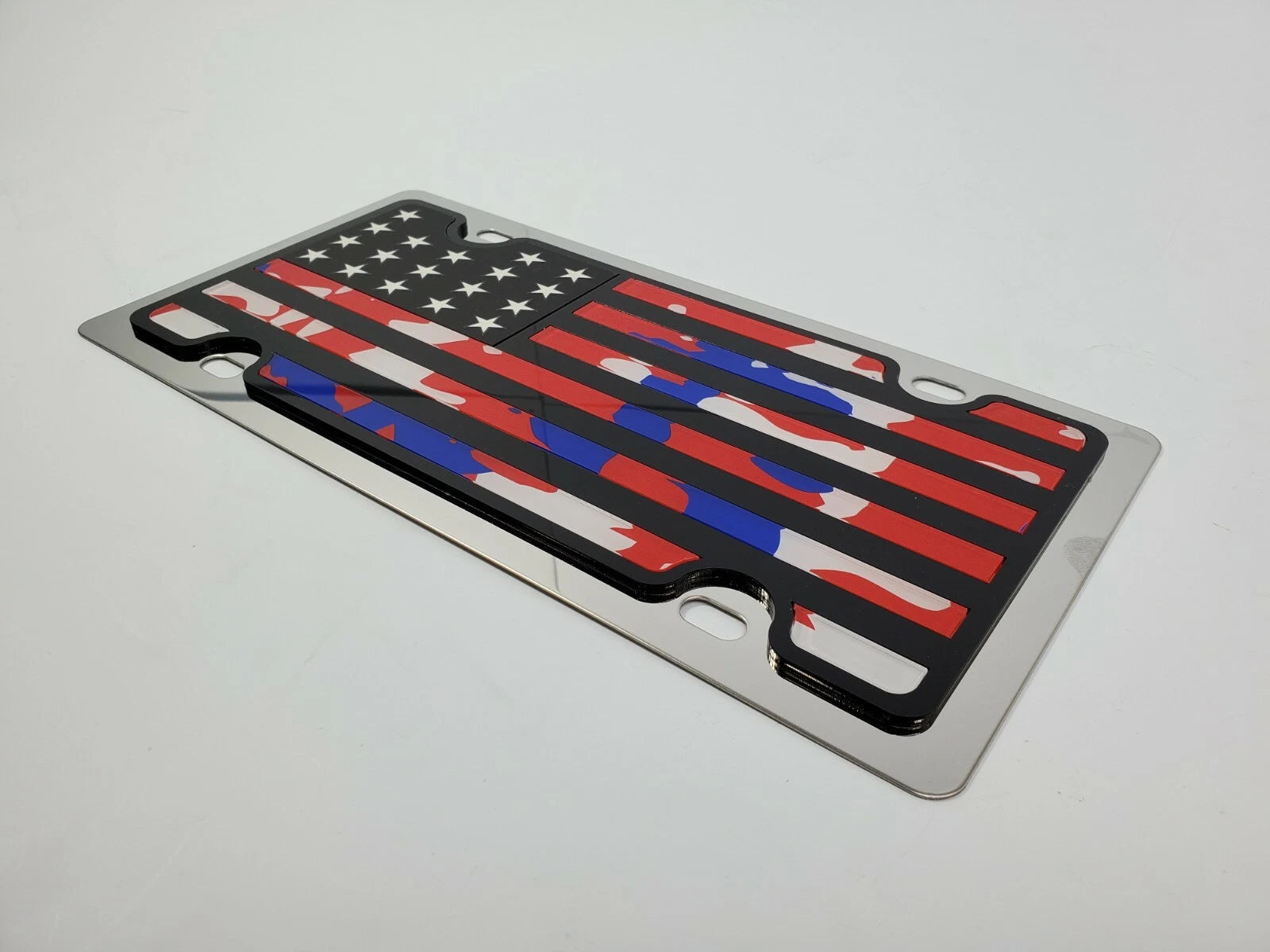 American Flag Metal Vanity License Plate Red White Blue Camo for Vehicles