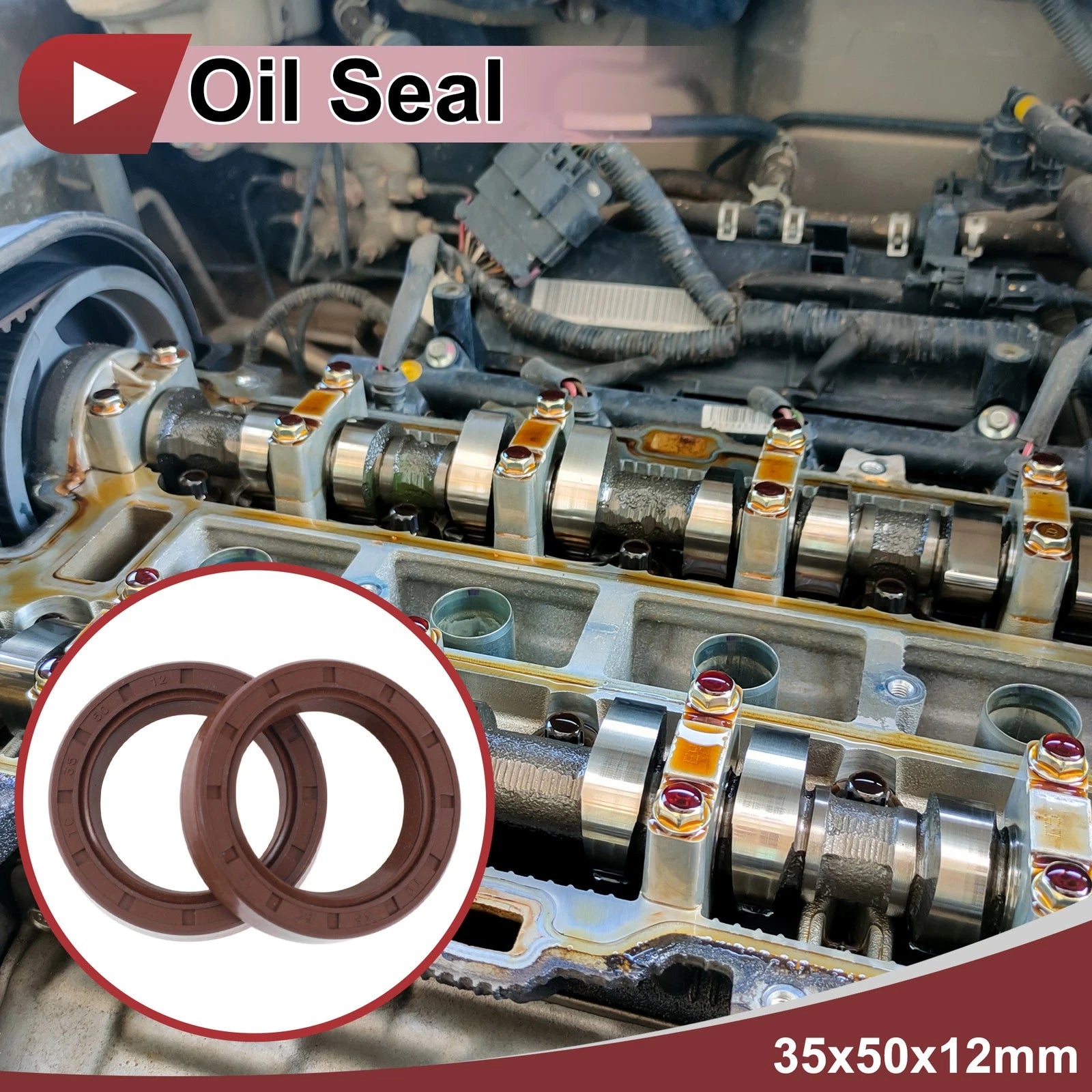 2X Oil Seal for Rotary Shaft (35x50x12mm) FKM Rubber Brown