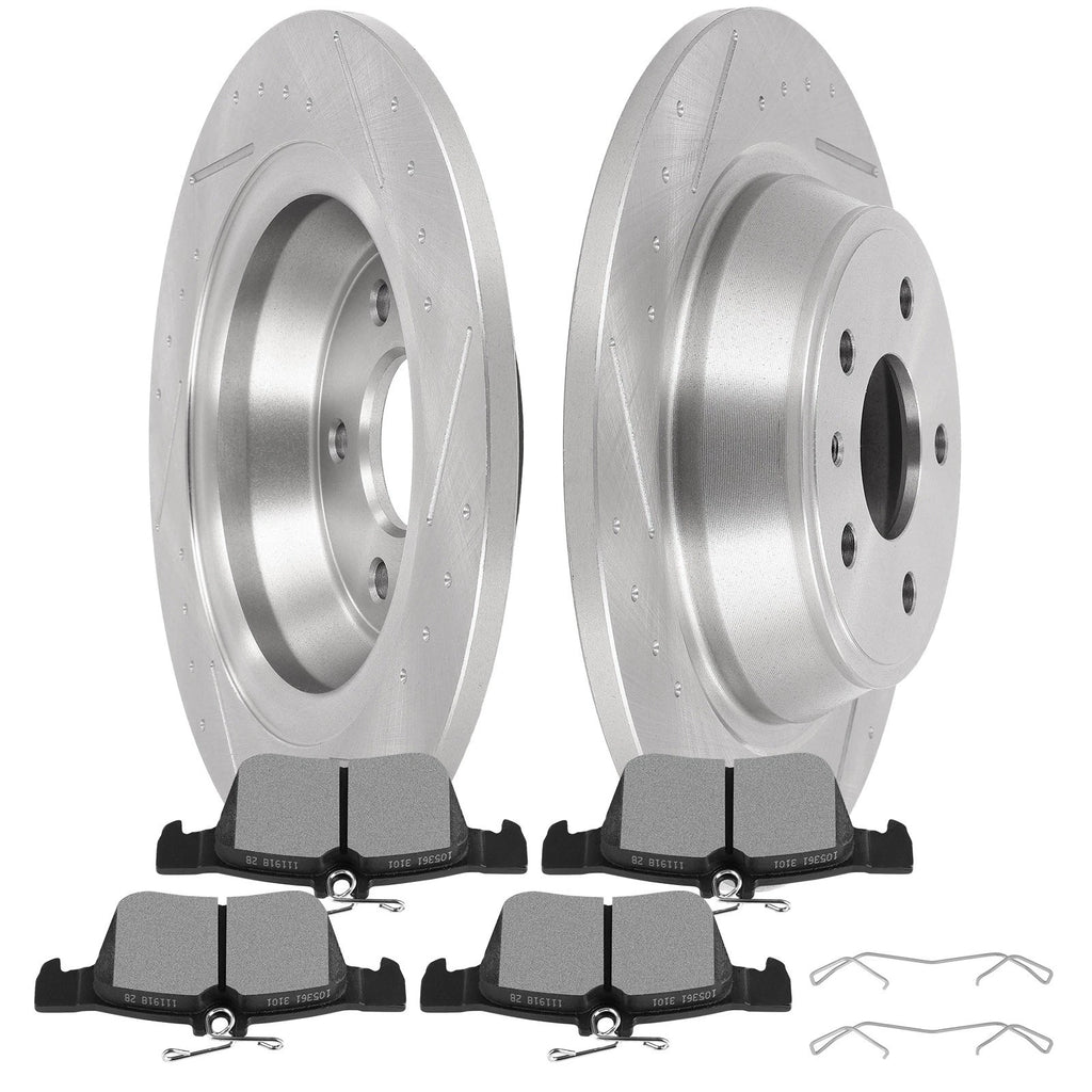 Rear Rotors & Ceramic Brake Pads for Ford Fusion (2013–2016) Drilled Slotted