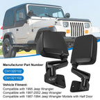 Pair Black Manual Side View Door Mirrors for Jeep Wrangler (1987-2002)