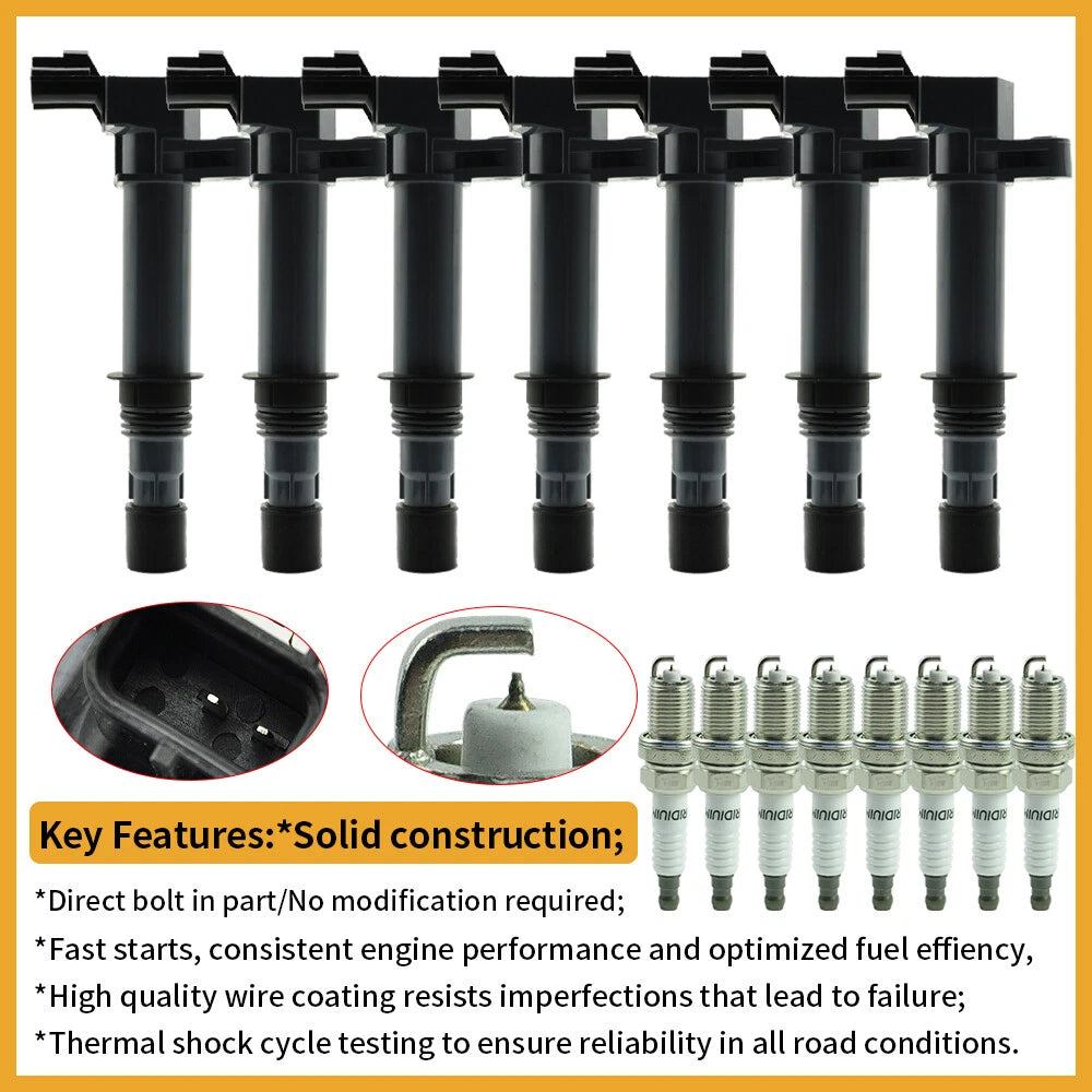 Set of 8 Ignition Coils & Spark Plugs for Dodge Jeep Mitsubishi V6 V8 UF270