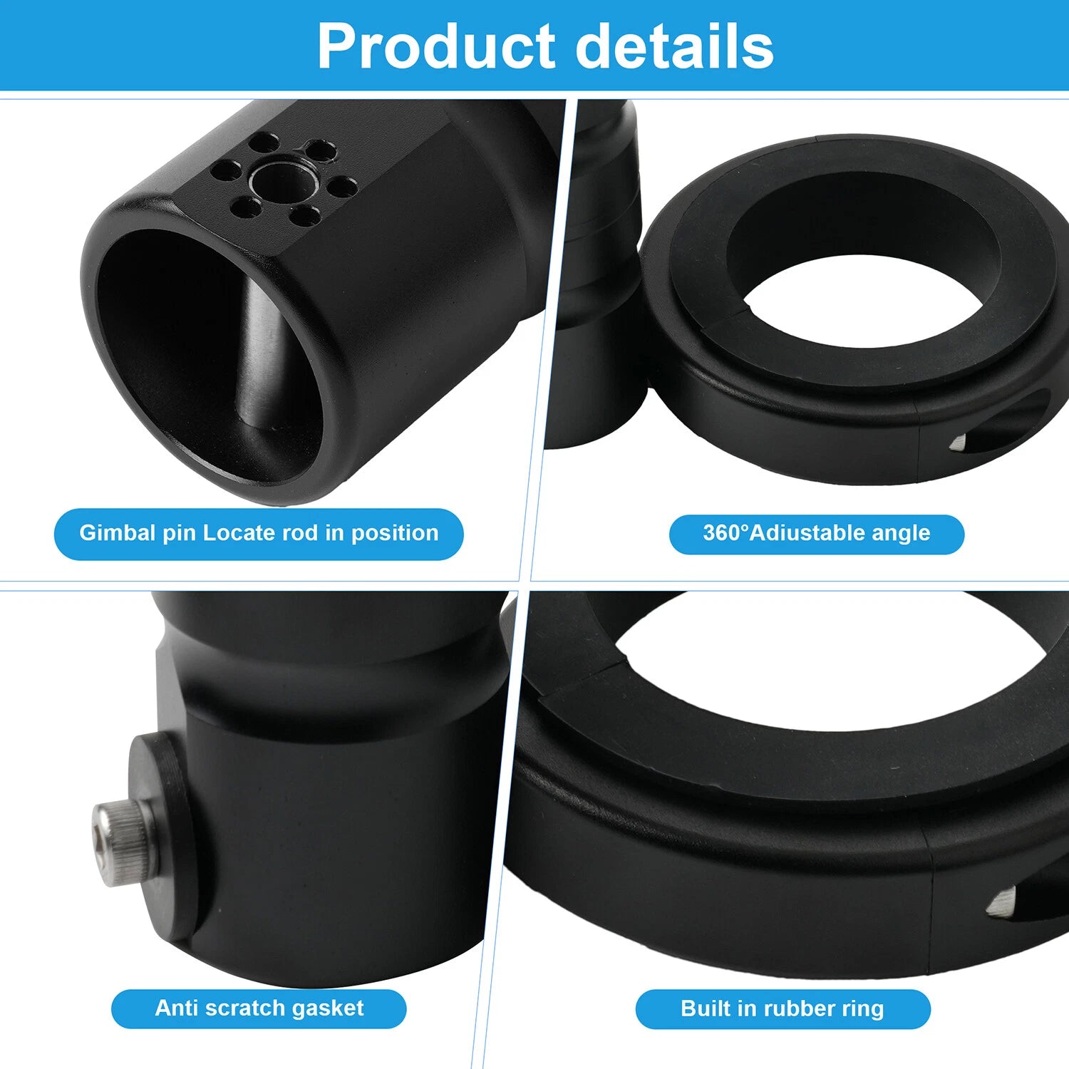Boat Flag Pole Bracket Kit for Rail Mount (No Drilling) - Black