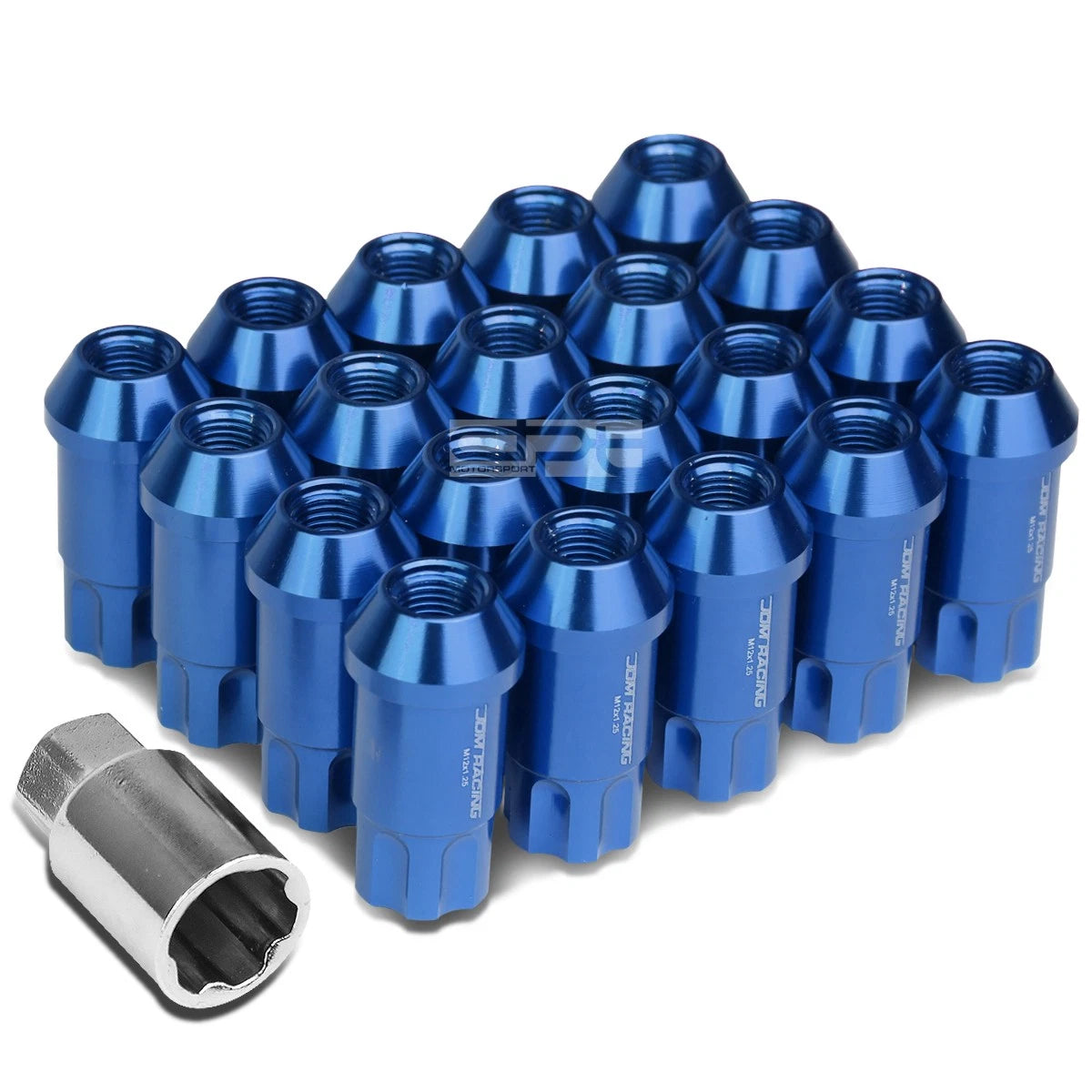 20 PCS Open End M12x1.5 50mm Tall Blue Aluminum Lug Nuts + Lock Key