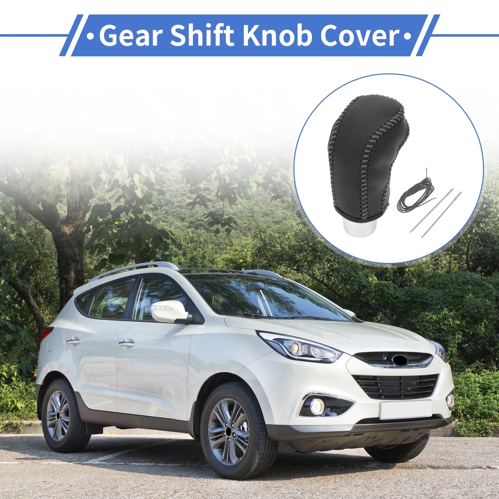 1 Pc Gear Shift Knob Cover for Hyundai Tucson (2015–2018) Black Grey