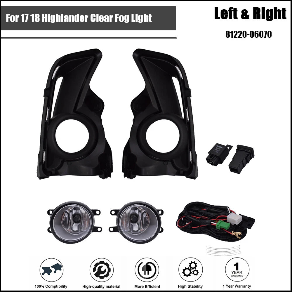 Front Bumper Fog Lights for Highlander (2017–2018) with Wiring and Switch