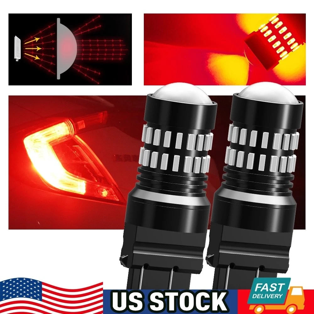 2X 3157 3156 Red LED Strobe Brake Tail Light Parking Bulbs for