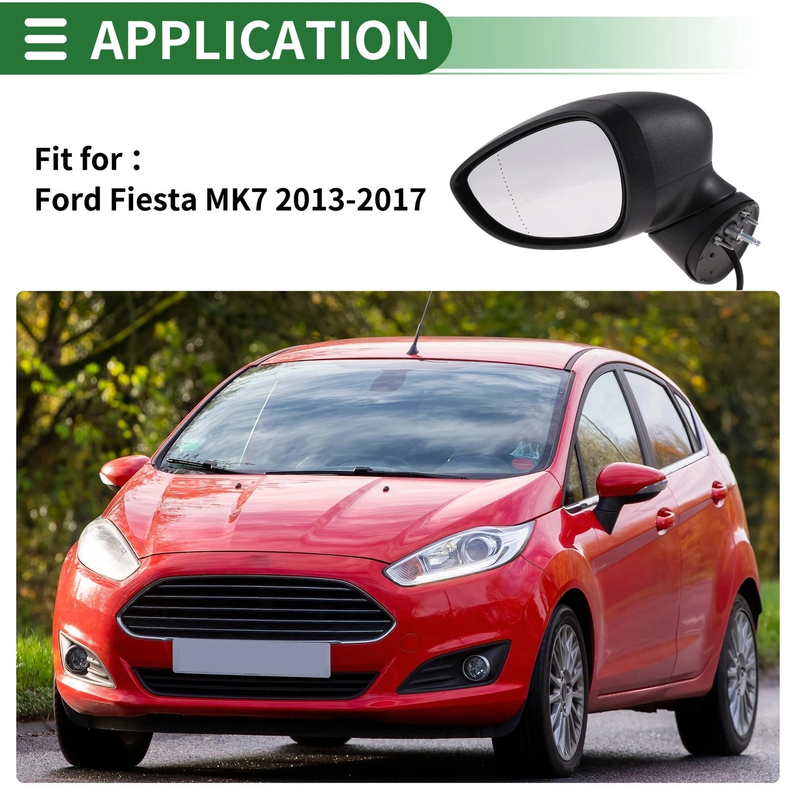 Left Side Door Mirror for Ford Fiesta MK7 (2013–2017) Manual Folding Black