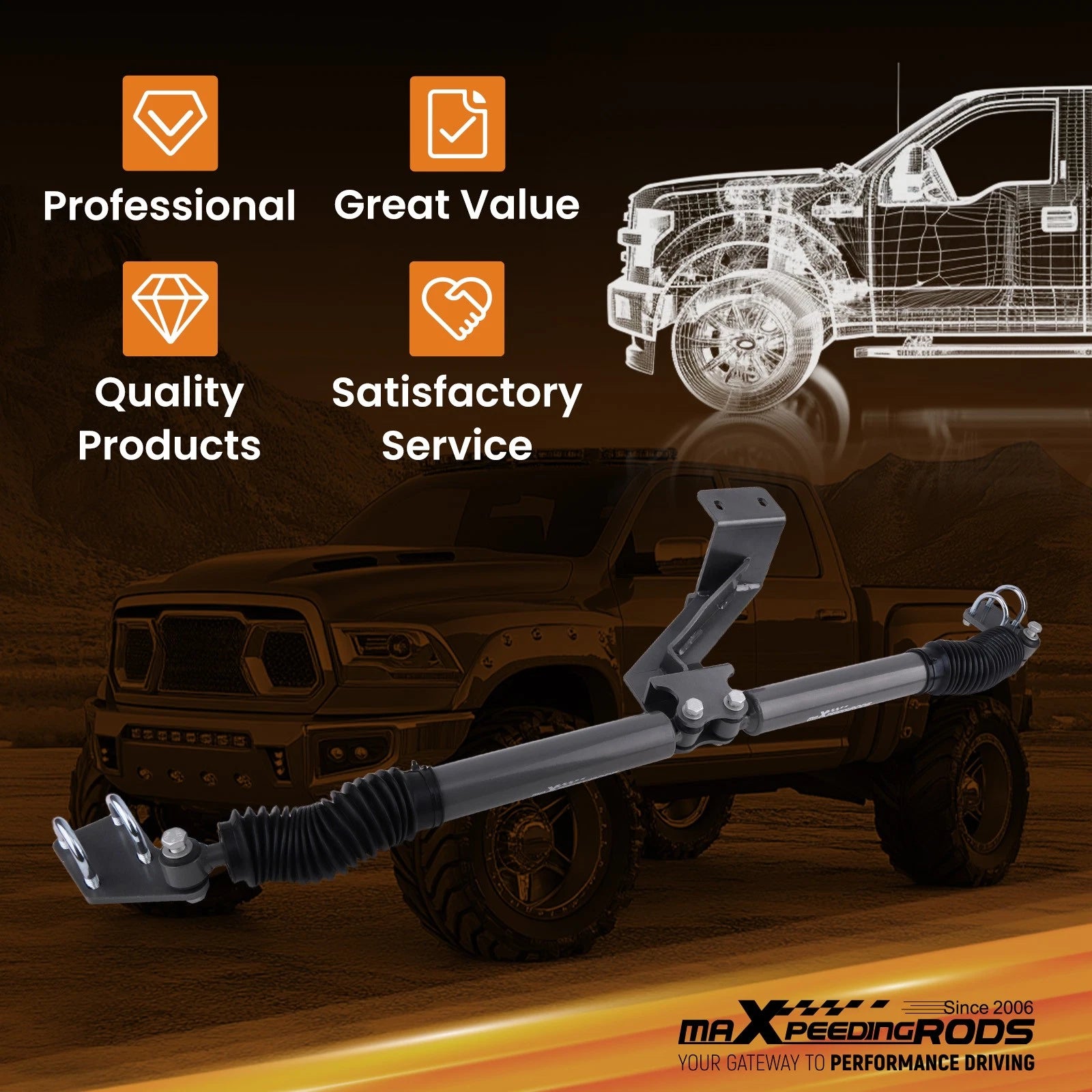 2.5" Lift Steering Damper for Ram 2500/3500 Diesel 4WD (2014–2026)