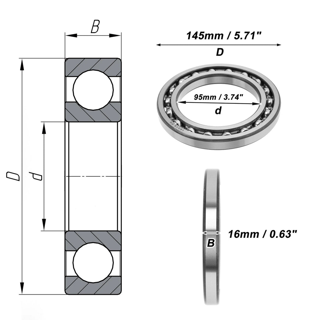 Deep Groove Ball Bearing P0 for Scooter Skateboard Wheel (95x145x16mm)