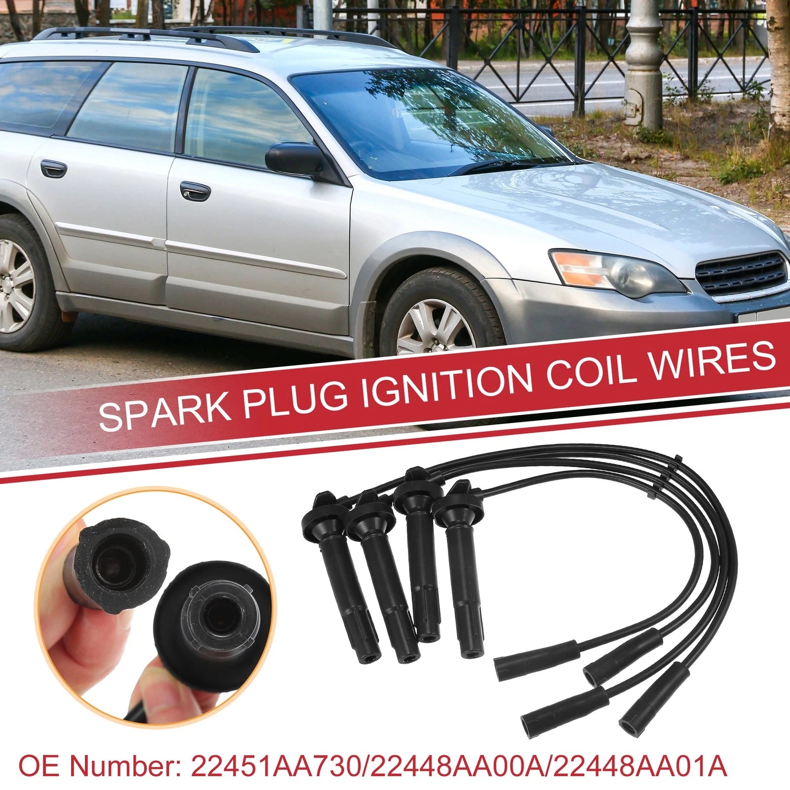 Set of 4 Spark Plug Wire Ignition Coil Cables No. 22451AA730 for Subaru Baja Outback (2003–2006)