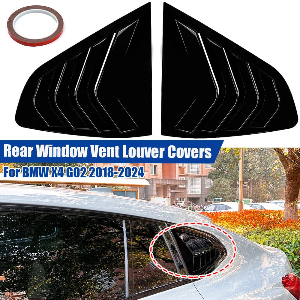 2X Gloss Black Side Window Louver Shutter Cover for BMW X4 G02 (2018–2024)