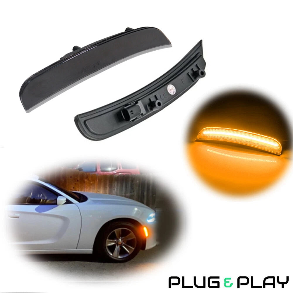 2X Amber LED Smoke Front Bumper Side Marker Lights for Dodge Charger (2015–2023)