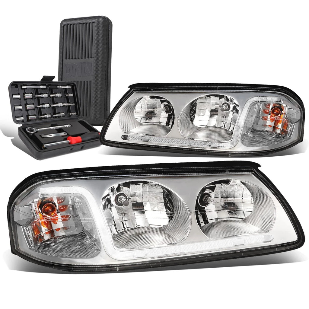 LED DRL Tube Chrome Clear Signal Headlights for Chevy Impala (2000–2005)