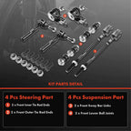 Set of 8 Front Ball Joint Sway Bar Link Tie Rod Ends for Chevrolet Cavalier