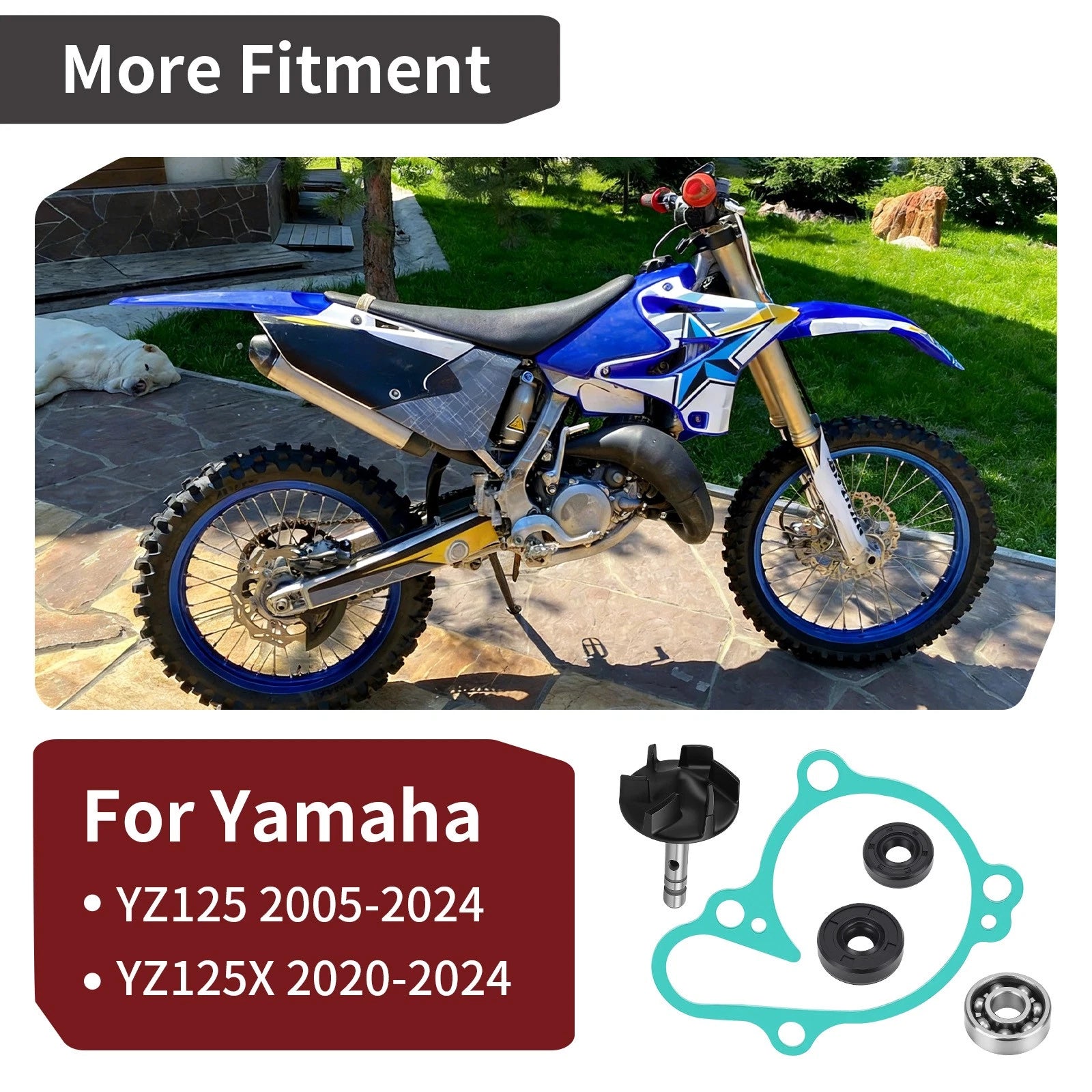 Water Pump Impeller Shaft Kit with Cover Gasket for Yamaha YZ125 YZ125X (2005–2024)