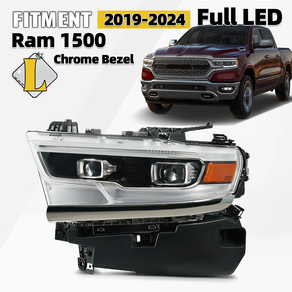 Full LED Projector Headlight Chrome for Ram 1500 (2019–2024) AFS Left Driver