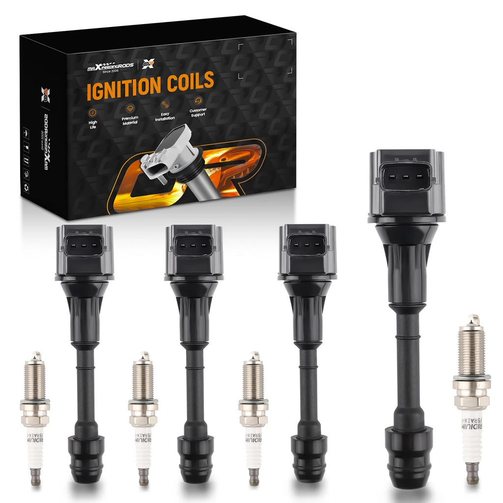 Set of 4 Ignition Coils with Spark Plugs for Nissan 2.5L (2002–2006)