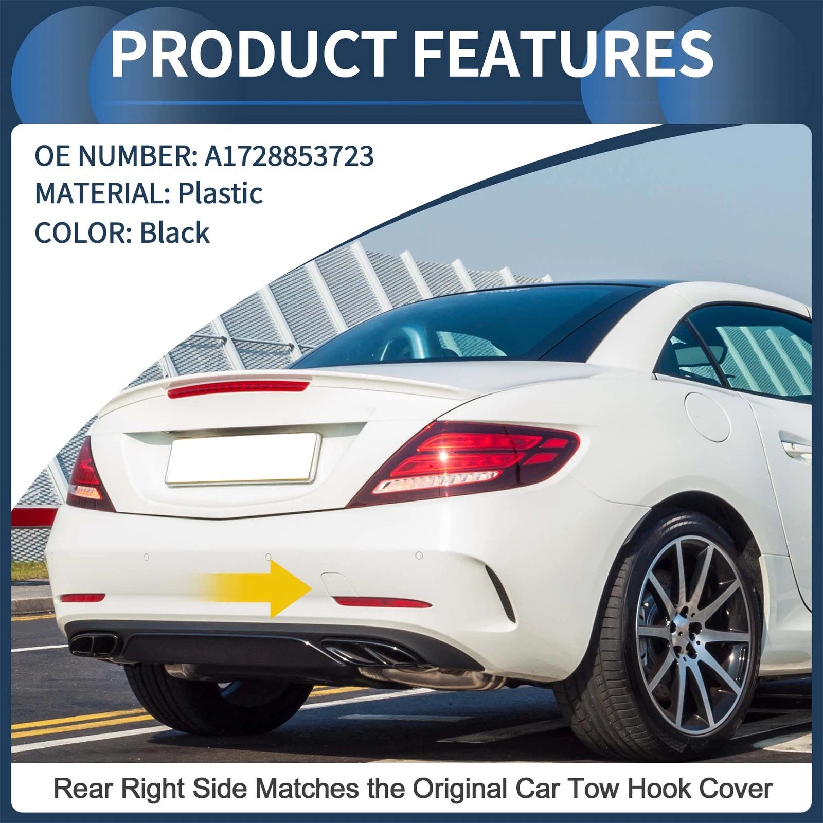 Rear Bumper Tow Hook Cover for Mercedes-Benz W172 R172 (2012–2019) No.A1728853723 Black
