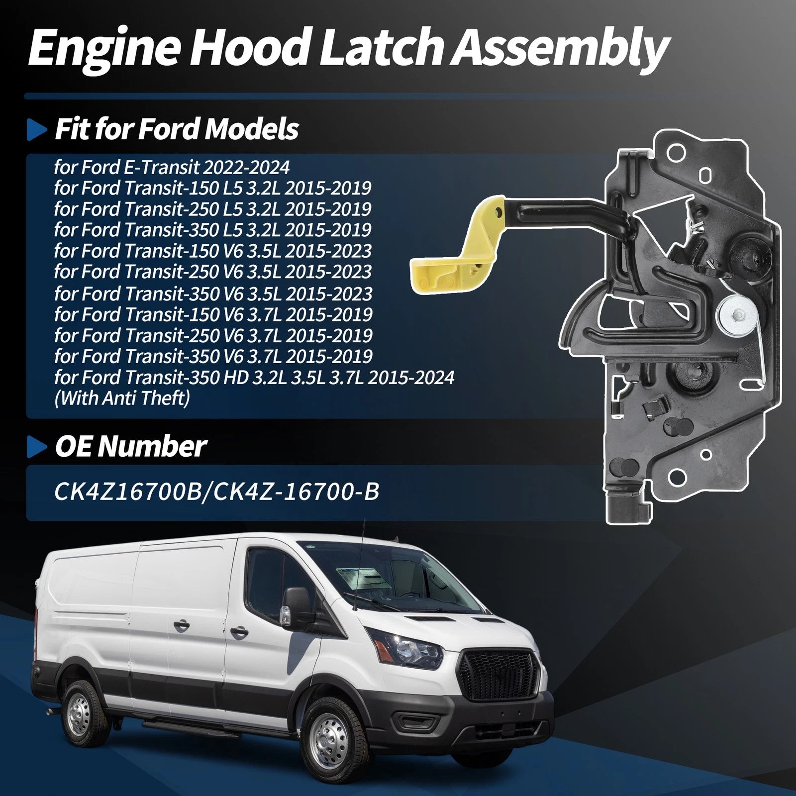 Engine Hood Latch Assembly for Ford Transit-150 (2015–2019) No.CK4Z16700B
