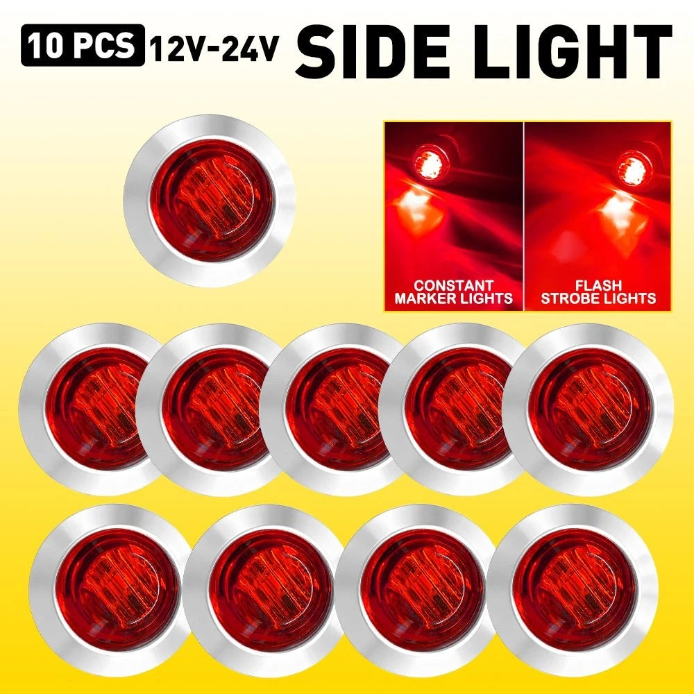 10x 3/4" Red LED Strobe Marker Lights w/Bezels for Bus Van (12V)