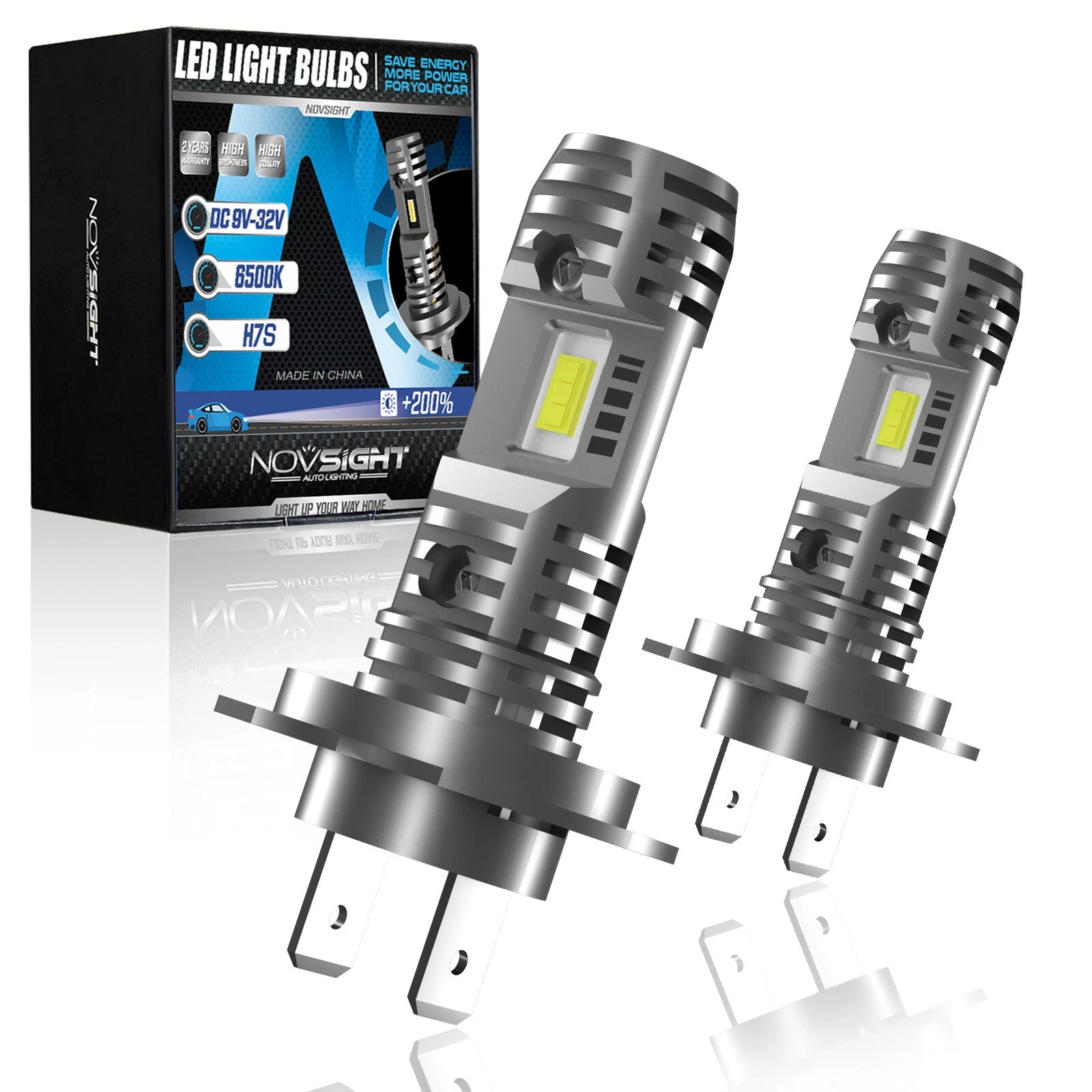 2X H7 LED Headlight Bulbs for NOVSIGHT (6500K, 10000LM)