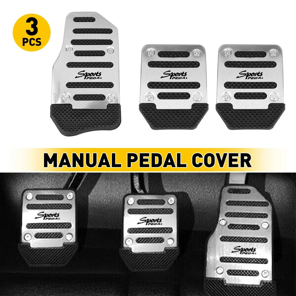 Set of 3 Non-Slip Manual Brake Pedal Foot Pad Covers - Universal Silver