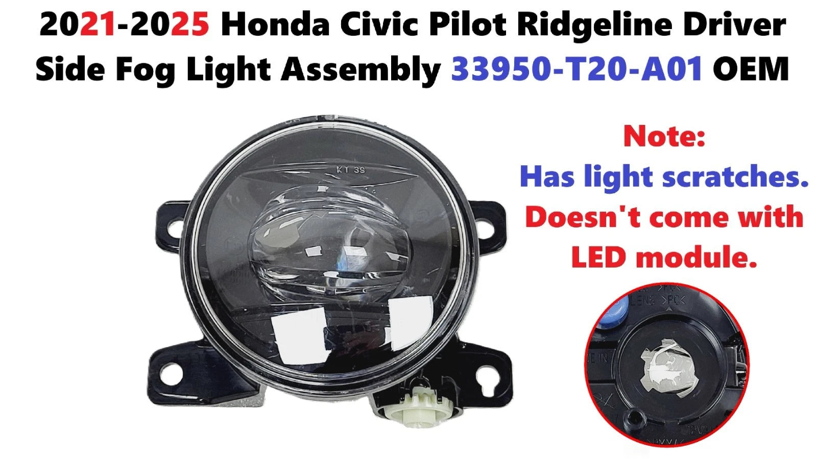 Fog Light Assembly for Honda Civic, Pilot, Ridgeline (2021–2025) 33950T20A01